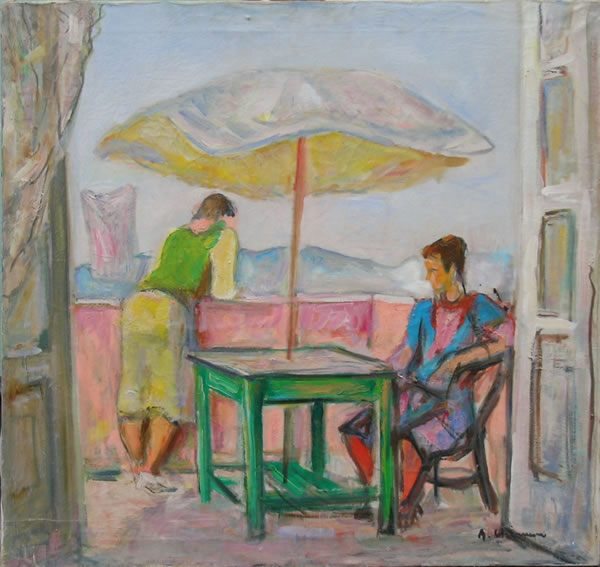 Sul terrazzo, sd 1977-’78, olio su tela, Napoli, collezione privata
